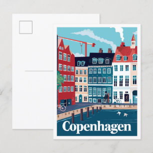 Cartão Postal Copenhague Dinamarca Arte Ilustração de Viagem Vin