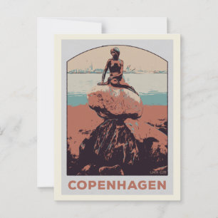 Cartão Postal Copenhague Dinamarca, estátua da Pequena Sereia