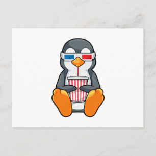 Cartão Postal Copo de bebida Óculos de cinema pinguim