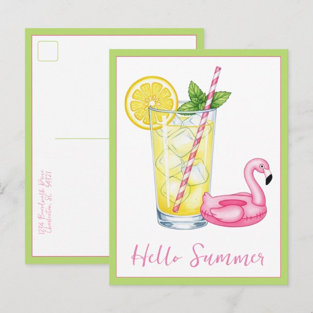 Cartão Postal Copo de Limonada Com Flamingo (Frente/Verso)