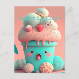 Cartão Postal Copo de sorvete Kawaii