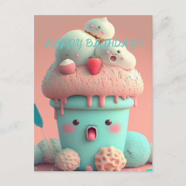 Cartão Postal Copo de sorvete Kawaii (Frente)