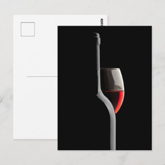 Cartão Postal Copo de Vinho Tinto Elegante & Garrafa. Fundo Pret