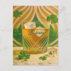 Cartão Postal Copo para Uísque Irlandês Shamrocks "Sláinte!"