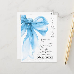 Cartão Postal Coquete Laço Azul Doce 16 Salve a Data
