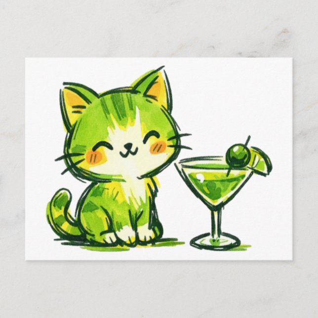 Cartão Postal Coquetéis Verdes e Gatos (Frente)