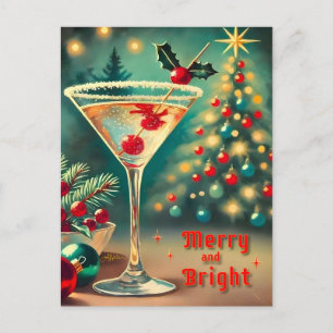 Cartão Postal Coquetel de Natal com Feliz retrorada Martini