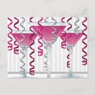 Cartão Postal Coquetel rosa e laço