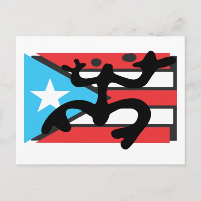 Cartão Postal Coqui taíno sobre bandera de Porto Rico (Frente)