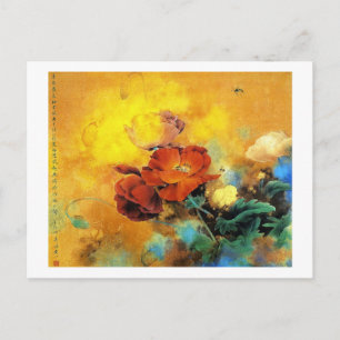 Cartão Postal cor d'água da flor da papoila vermelha chinesa le