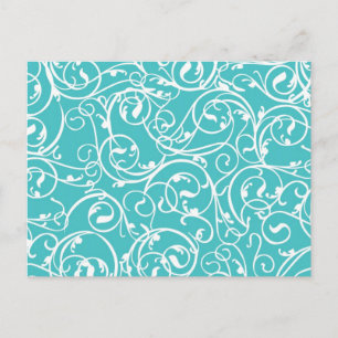 Cartão Postal Cor damasco de rolagem do Elegante Turquoise