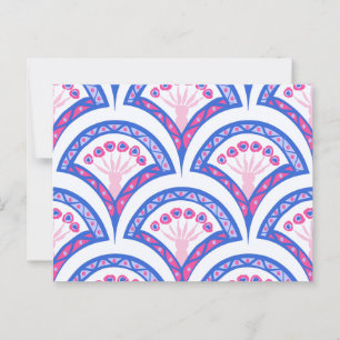 Cartão Postal cor damasco floral azul