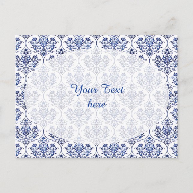 Cartão Postal Cor damasco florescente - azul (Frente)