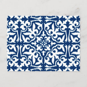 Cartão Postal Cor damasco Ikat - Azul Cobalto e Branco
