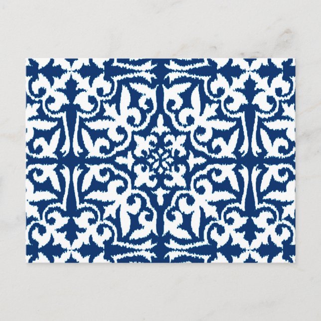 Cartão Postal Cor damasco Ikat - Azul Cobalto e Branco (Frente)