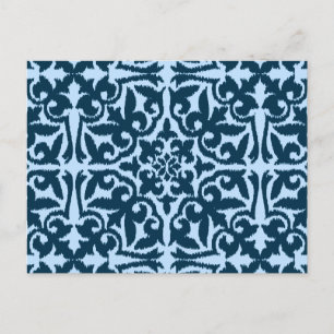 Cartão Postal Cor damasco Ikat - Índio escuro e azul claro