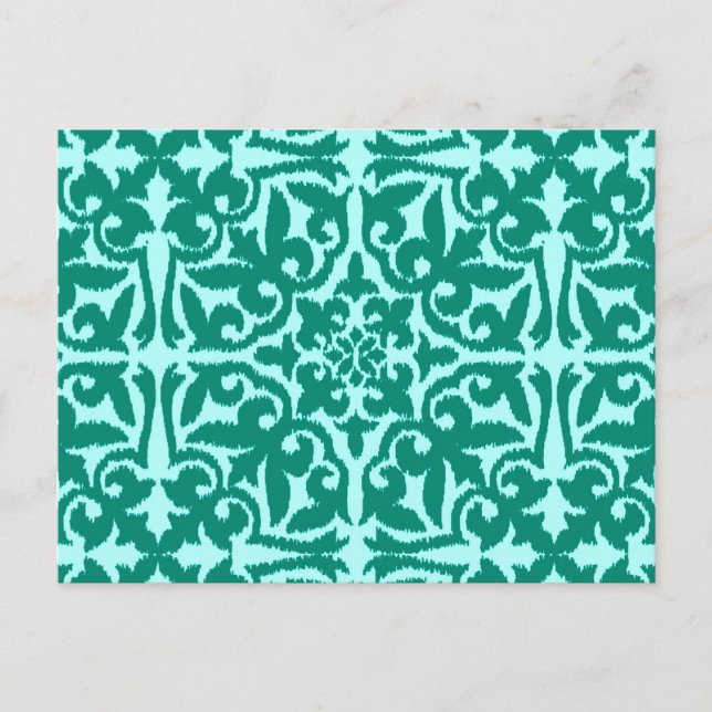 Cartão Postal Cor damasco Ikat - Turquesa e Aqua (Frente)