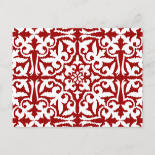Cartão Postal Cor damasco Ikat - Vermelho Escuro e Branco