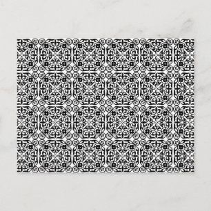 Cartão Postal Cor damasco medieval, preto e branco