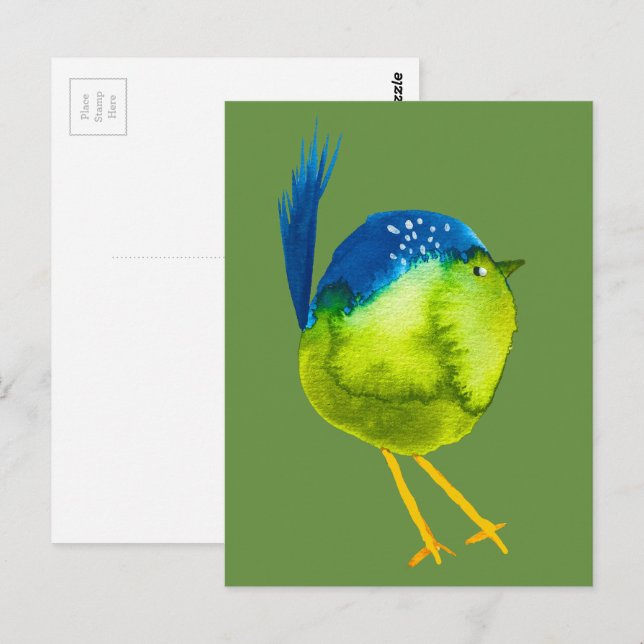 Cartão Postal Cor de água de aves verde-branca (Frente/Verso)