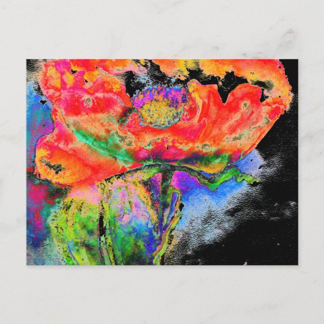 Cartão Postal Cor-de-água floral vermelha Elegante abstrato (Frente)