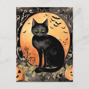 Cartão Postal Cor de Água Negra Adorável do Halloween