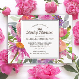 Cartão Postal Cor de Água Rosa Púrpura Floral 18ª Festa de anive