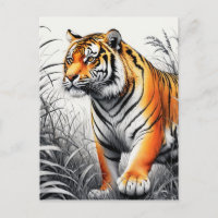 Cor de Arte Tigre Desenho Branco Parcial Preto