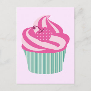 Cartão Postal Cor-de-rosa-branca Pastel-rosa-Cupcake