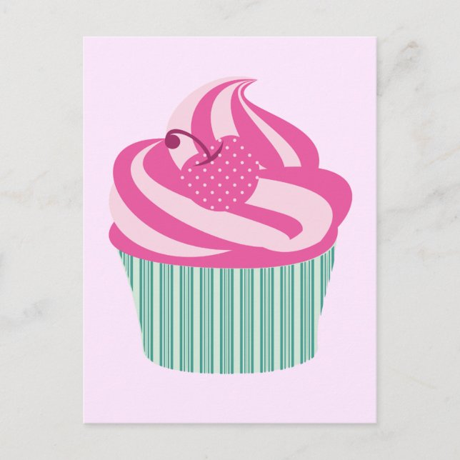 Cartão Postal Cor-de-rosa-branca Pastel-rosa-Cupcake (Frente)