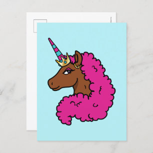 Cartão Postal Cor-de-rosa quente afro Unicorn