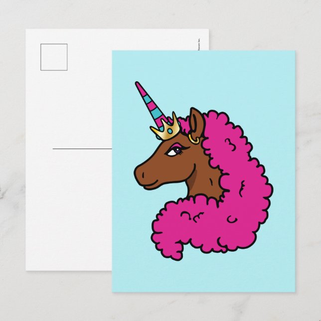 Cartão Postal Cor-de-rosa quente afro Unicorn (Frente/Verso)
