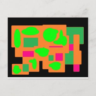 Cartão Postal Cor do bloco de decoração de arte preto rosa