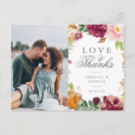 Cartão Postal Cora o obrigado floral do casamento da foto de
