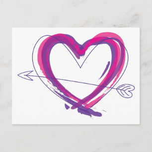 Cartão Postal Coração abstrato em roxo e rosa