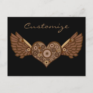 Cartão Postal Coração Alado Steampunk com Engrenagens Thunder_Co