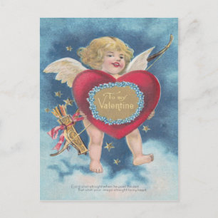 Cartão Postal Coração Arco de Cupido Estrelas Nuvens Céus