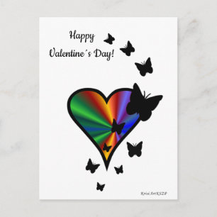 Cartão Postal Coração Arco-íris e Borboleta