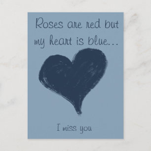 Cartão Postal Coração azul no azul. Sinto sua falta.
