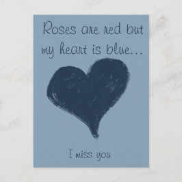 Cartão Postal Coração azul no azul- Sinto sua falta