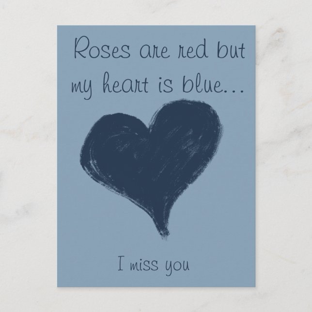 Cartão Postal Coração azul no azul- Sinto sua falta (Frente)
