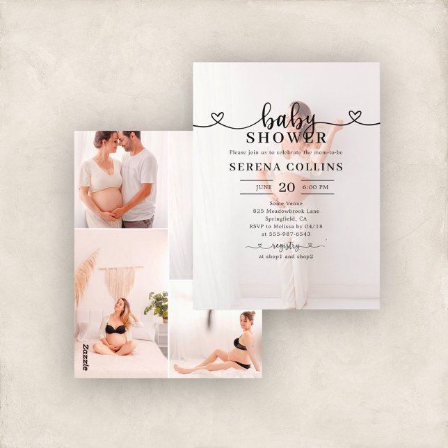 Cartão Postal Coração Caligrafia 4 Foto Chá de Bebê (Criador carregado)