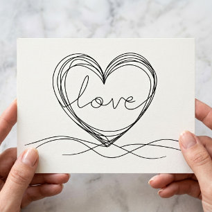 Cartão Postal Coração com "Amor" em Arte em Linha Contínua