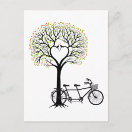 Cartão Postal Coração com aves e bicicleta tandem