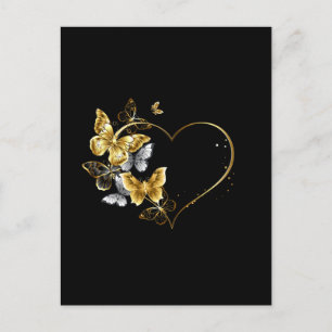 Cartão Postal Coração com Borboletas Ouros