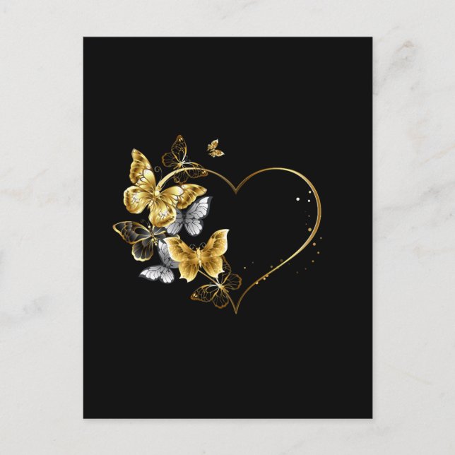 Cartão Postal Coração com Borboletas Ouros (Frente)