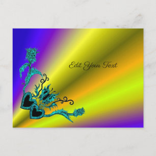 Cartão Postal Coração com Flor e Borboleta no Arco-íris