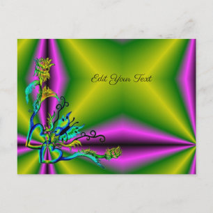 Cartão Postal Coração com Flor e Borboleta no Arco-íris