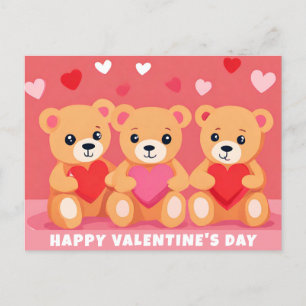 Cartão Postal Coração Cor-de-rosa do Urso Vermelho-de-Dia de os 