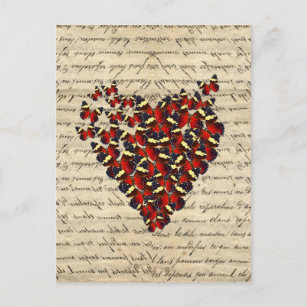 Cartão Postal Coração da borboleta Romântica Vintage